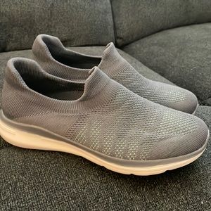 Slip on casual gray sneakers.
